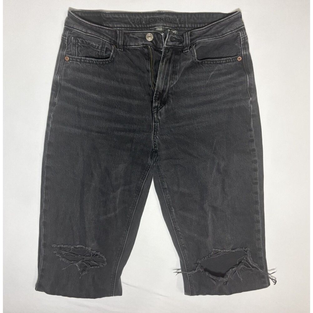 American Eagle Strigid Mom Jeans Women’s 6 Regular Black Distressed Ripped